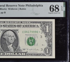 $1 1995 Star Note Fr. 1921-C* Philadelphia C04179990* PMG Graded 68EPQ Rare 5of5 - Picture 1 of 3
