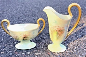 Limoges France Creamer Sugar Set T & V Vintage Floral Hand Painted - Picture 1 of 14