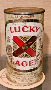 1960 LUCKY LAGER STEEL FLAT TOP BEER CAN SALT LAKE CITY 2 CITY BUG BOTTOM RIGHT - Picture 1 of 5