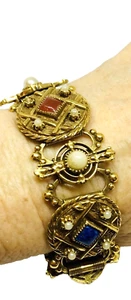 Vintage Armband vergoldet Barock Stil Steine Kunstperlen - Bild 1 von 12