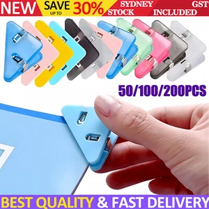 UP 200PCS Triangle Binder Clips Paper Corner Clips Prevent Books Curling AUS - Picture 1 of 12
