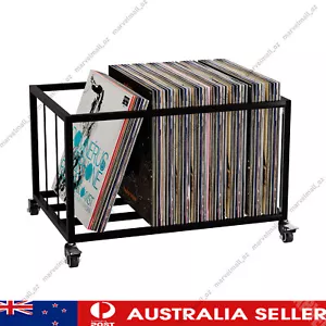 Metal Vinyl Record Storage Crate with Wheels Albums Rack CDs Holder Organizer - Picture 1 of 13