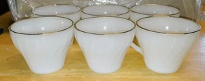 Set 6 FireKing Anchor Hocking Milk Glass Swirl Coffee Tea Cups Near FLAWLESS Cnd - Picture 1 of 6