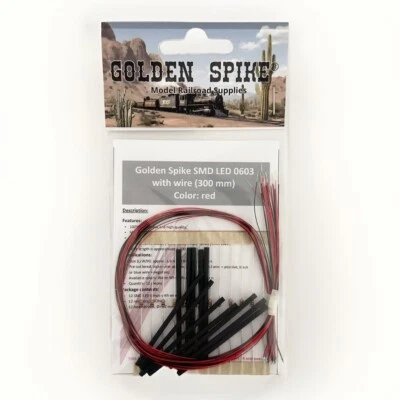 Golden Spike Hobbies SMD LED 0603 with wire, resistors,shrink tubes. Red Color - Image 1 of 2