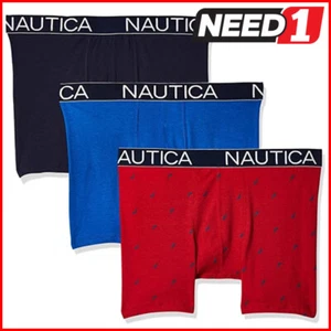 3 x NAUTICA Men's Boxer Trunks Underwear | Aero Blue & Peacoat & Sail Print Red - Picture 1 of 8