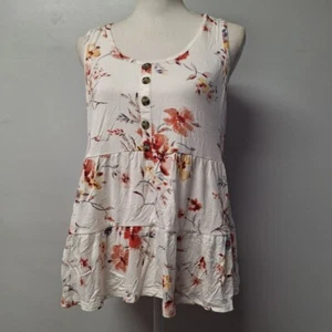 Maurices Floral Button Front Sleeveless Tiered Tank Top Womens Large Lightweight - Picture 1 of 9