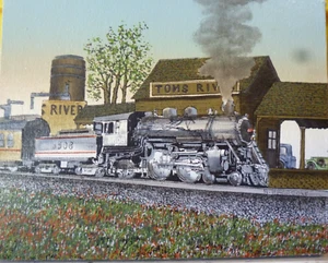 Locomotora H. Hargrove lienzo óleo serigrafía parada en la estación Tom's River - Imagen 1 de 10