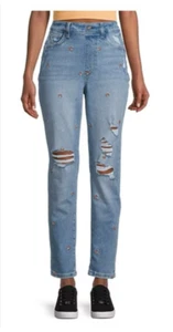 Arizona Juniors Jean Highest-Rise Mom Jean Embroidered Mushrooms Size 21 *NWT - Picture 1 of 10