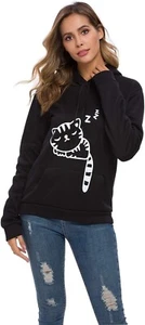 Women Teen Girls Cat Hoodie Sweatshirt Cute Sleeping Cat Printed Pullover - Picture 1 of 11