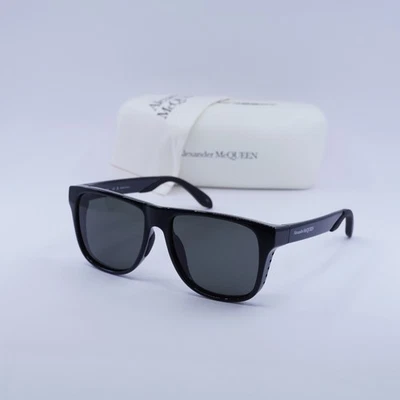 Alexander McQueen AM0292SA 001 Shiny Black/Grey 56-16-145 Sunglasses New Auth... - Image 1 of 4