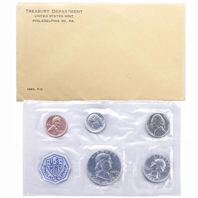 1963 (P) Proof Set Original Envelope 90% Silver US Mint 5 Coins - Image 1 of 4