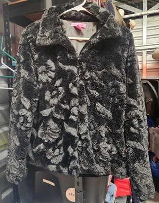 Abrigo Betsey Johnson Mujer Mediano Imitación Piel Floral Negro Gancho Cierre Ojo G * Foto 1 de 4