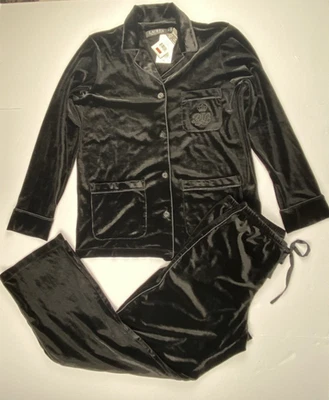 Nuevo con etiquetas Pijama de terciopelo Lauren Ralph Lauren LRL para mujer XS negro 2 piezas escudo salón Foto 1 de 4