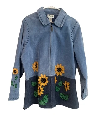 Cottagecore vintage Quacker Factory para mujer L bordado girasol 100 % cuero Foto 1 de 4