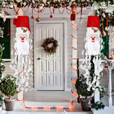 2 Pieces Christmas Windsock Santa Claus 3D Windsocks with Bell Heavy Duty Xma... - Image 1 of 4