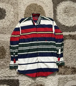 Nautica Bayport gestreiftes Hemd mit Knopfleiste Herren M Langarm blau weiß Baumwolle - Bild 1 von 5