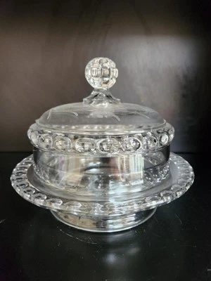 Ripley & Co EAPG 'Baby Thumbprint' Pattern W/ Floral Etching On Lid, 1880's - Image 1 of 4