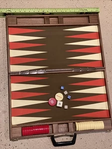 Vintage Wooden Backgammon Set Briefcase Game 13” x 21" Wood Case Read - Picture 1 of 8