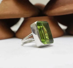 Peridot Round Gemstone Ring, 925 Starling Silver Ring, Handmade Ring F-8 - Picture 1 of 3
