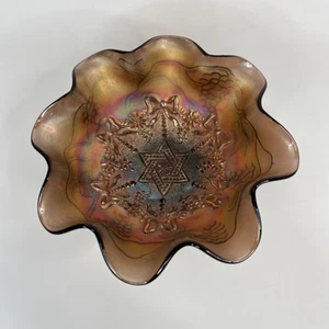 NORTHWOOD Carnival Glass Bowl, STAR OF DAVID AND BOWS Pattern - Picture 1 of 8