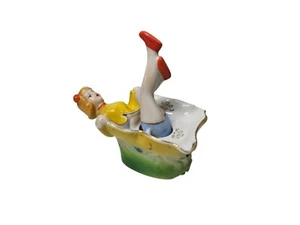 Vintage Naughty Nodder Ashtray Lifting Up Skirt Yellow Japan - Picture 1 of 11