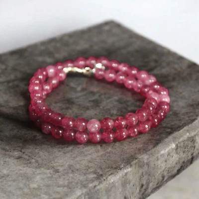 Pink Tourmaline Quartz Smooth Round Beads, 6mm Smooth pink Tourmaline Beads 18in - Image 1 of 2