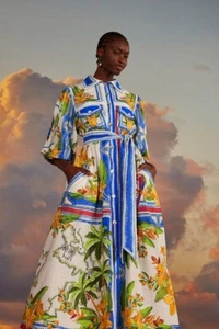 New Farm Rio Tropical Destination Tie-Waist Linen Midi Dress size XS NWT - Picture 1 of 10