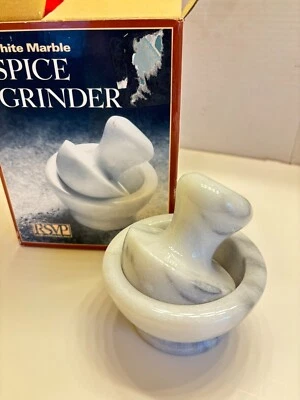 Spice Grinder White marble Mushroom Shape 3"x 1.5" NIB - Image 1 of 4