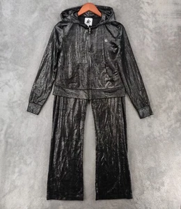 Juicy Couture Tracksuit Set Velour Jacket Hoodie Pants Womens Medium Liquorice - Picture 1 of 23