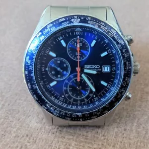 Seiko Flightmaster Pilot 7T92-0CF0 Quartz Chronograph Blue Dial Men's Watch - Picture 1 of 4
