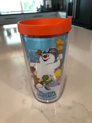 Vaso aislado Tervis 16 oz Frosty The Snowman tapa naranja ligeramente usado Foto 1 de 4