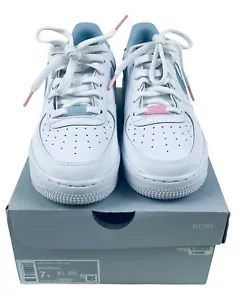 Nike Air Force 1 Low LV8 Double Swoosh CW1574-100 White Blue Pink GS Size 7Y - Picture 1 of 12