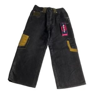 New Brag Boys Denim Jeans Size 4 Corduroy Pockets 1/2 Elastic Waist Cotton Black - Picture 1 of 16