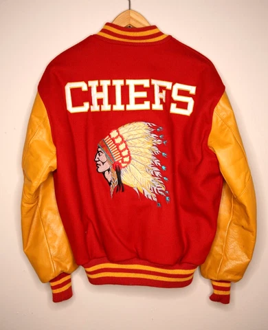 Vintage Kansas City Chiefs NFL Football Varsity Jacket DeLong L Indians Leather Cover