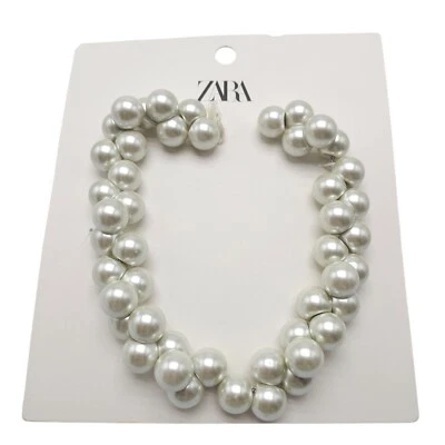 Zara White Faux Pearl Cluster Statement Bubble Club Necklace 18 in - Image 1 of 4