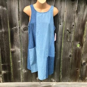 Chelsea & Violet Patchwork Denim Shift Dress Sleeveless Blue NWT Women's Size XS - Picture 1 of 8