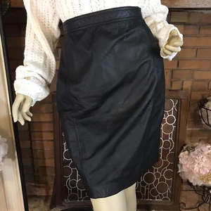 VINTAGE CIRCA 1990 S BRANDON THOMAS BLACK GENUINE LEATHER PENCIL SKIRT SZ 12 - Picture 1 of 12
