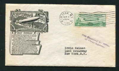 Zeppelin 1933 LZ 127 C18 CACHETED FDC NEW YORK FIRST DAY CANCEL RARE CACHET - Image 1 of 2