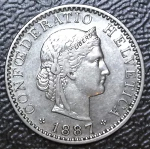 1887 B SWITZERLAND - 20 RAPPEN - NICKEL - Helvetia - Nice DETAILS - Picture 1 of 5
