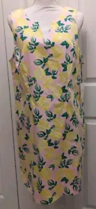 NEW Easter Dress Sz 14 Pink Lemons Sleeveless Shift Stretchy Lightweight Spring - Picture 1 of 7