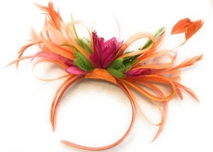 BESPOKE Orange, Fuchsia Pink, Lime Green Fascinator Headband Wedding Ascot Races - Picture 1 of 1
