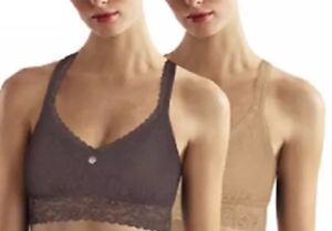 DKNY Lace 2 Pack Bralette Wire Free T Back, Color Nude and Gray Size:Large Mediu