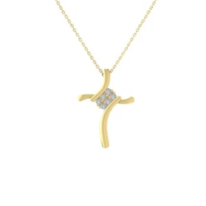 14K Yellow Gold Diamond Cross Pendant with Sterling Silver Chain 1/4ct, 18" - Picture 1 of 5