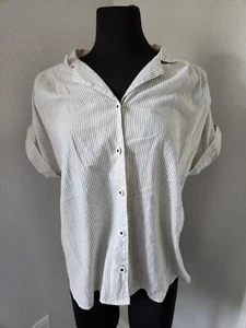 Paradise Bay Misses Striped Collared Shirt Floral Flower Button Up Size Large - Picture 1 of 9