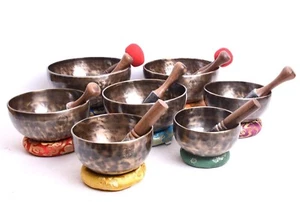 5 inch to 10 inches Tibetan full moon singing bowl set of 7 -Seven Chakra Bowls - Picture 1 of 4