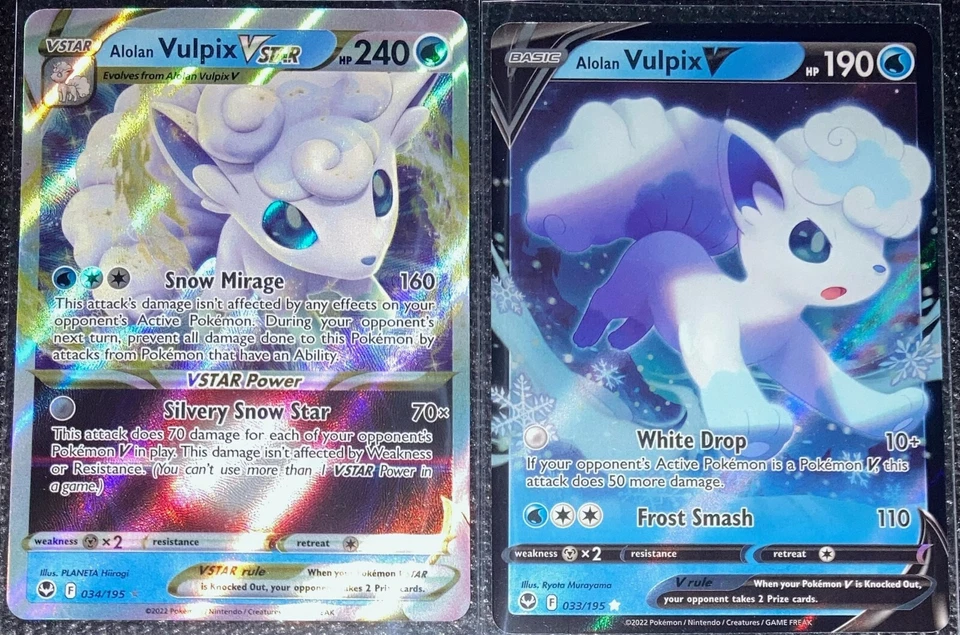 Alolan Vulpix VSTAR 034/195 & V 033/195 Silver Tempest Ultra Rare Pokemon TCG NM - Image 1 of 1