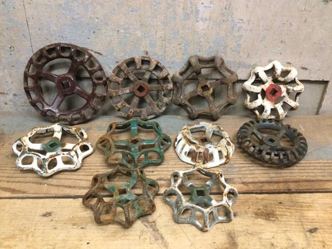 10 Vintage Large Valve Handles Faucet Knobs Steampunk Industrial 3 - 5 inch Cover