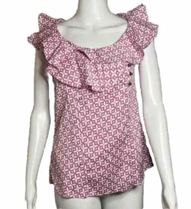 Banana Republic Women’s Pink White Top Blouse Sleeveless Ruffle Collar XS $58 - Picture 1 of 13