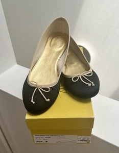 VGUC J.Crew Women's Black/Tan Evie Satin Ballet Flats, Round Toe, Size 8, In Box - Picture 1 of 9