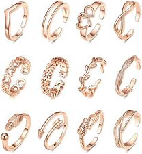 For Women Girls Beach Foot Wear Jewelry Toe Rings Adjustable Rose Gold 12Pcs Set